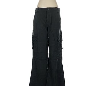 America Eagle Dreamy Drape Black Charcoal Wide-Leg Cargo Pants